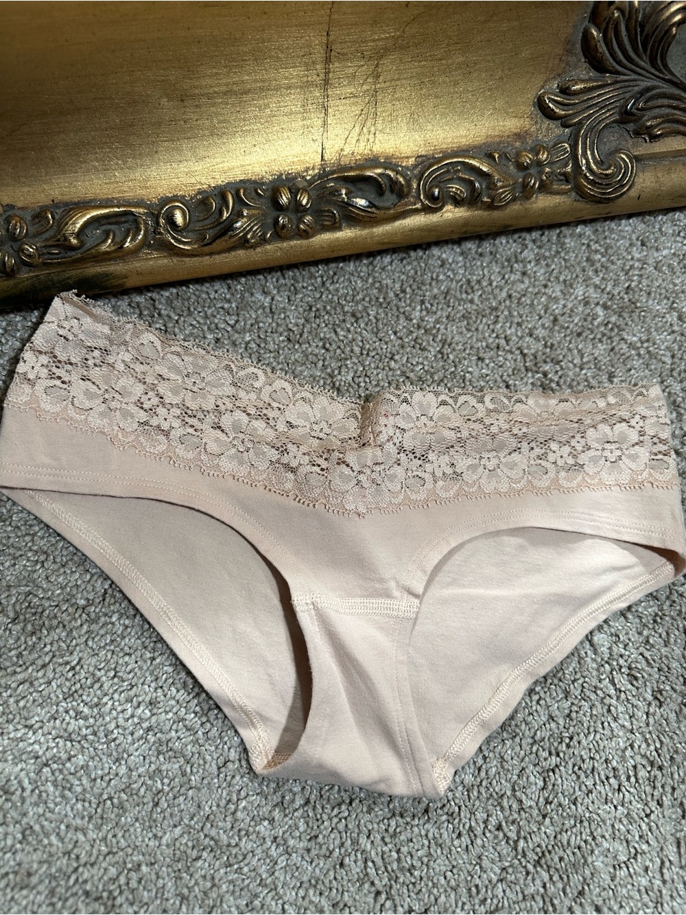 New Pink Victoria's Secret Tan Extra Low Rise Hipster Lace Trim Size XS 2012